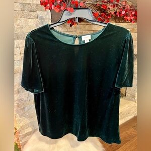 JCrew velvet forest green flutter sleeve top